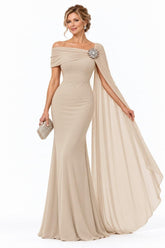 Trumpet-Mermaid Floor Length Chiffon Mother of the Bride Dress CM0530 - Champagne - COCOMELODY