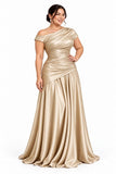 A-Line Floor Length Stretch Satin Mother of the Bride Dress CM0532 - Dark Champagne - COCOMELODY