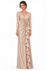Sheath-Column Floor Length Sequin Mother of the Bride Dress CM0534 - Dark Champagne - COCOMELODY