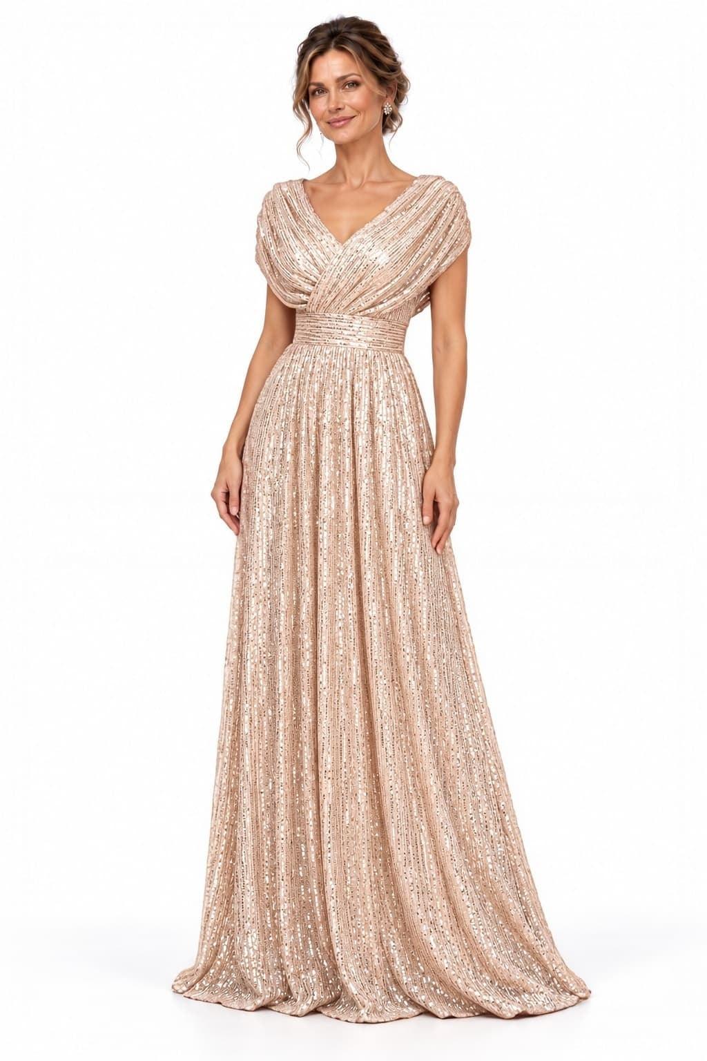 A-Line Floor Length Sequin Mother of the Bride Dress CM0535 - Dark Champagne - COCOMELODY