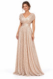 A-Line Floor Length Sequin Mother of the Bride Dress CM0535 - Dark Champagne - COCOMELODY