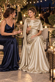 A-Line Floor Length Satin Mother of the Bride Dress CM0537 - Dark Champagne - COCOMELODY
