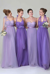 Sheath-Column Floor Length Tulle Bridesmaid Dress COZF1500B - COCOMELODY
