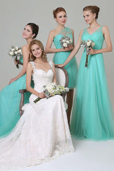 Sheath-Column Floor Length Tulle Bridesmaid Dress COZF1500F - COCOMELODY
