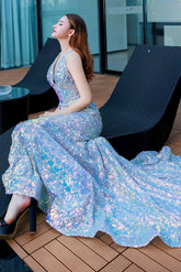 Trumpet-Mermaid Chapel Train Sequined Prom Dress CS0498 - COCOMELODY