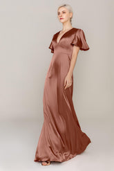 Sheath Sweep Train Luxe Satin Dress CS0312 - COCOMELODY