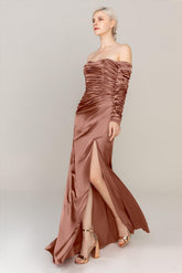 Sheath Sweep Train Luxe Satin Dress CS0316 - COCOMELODY