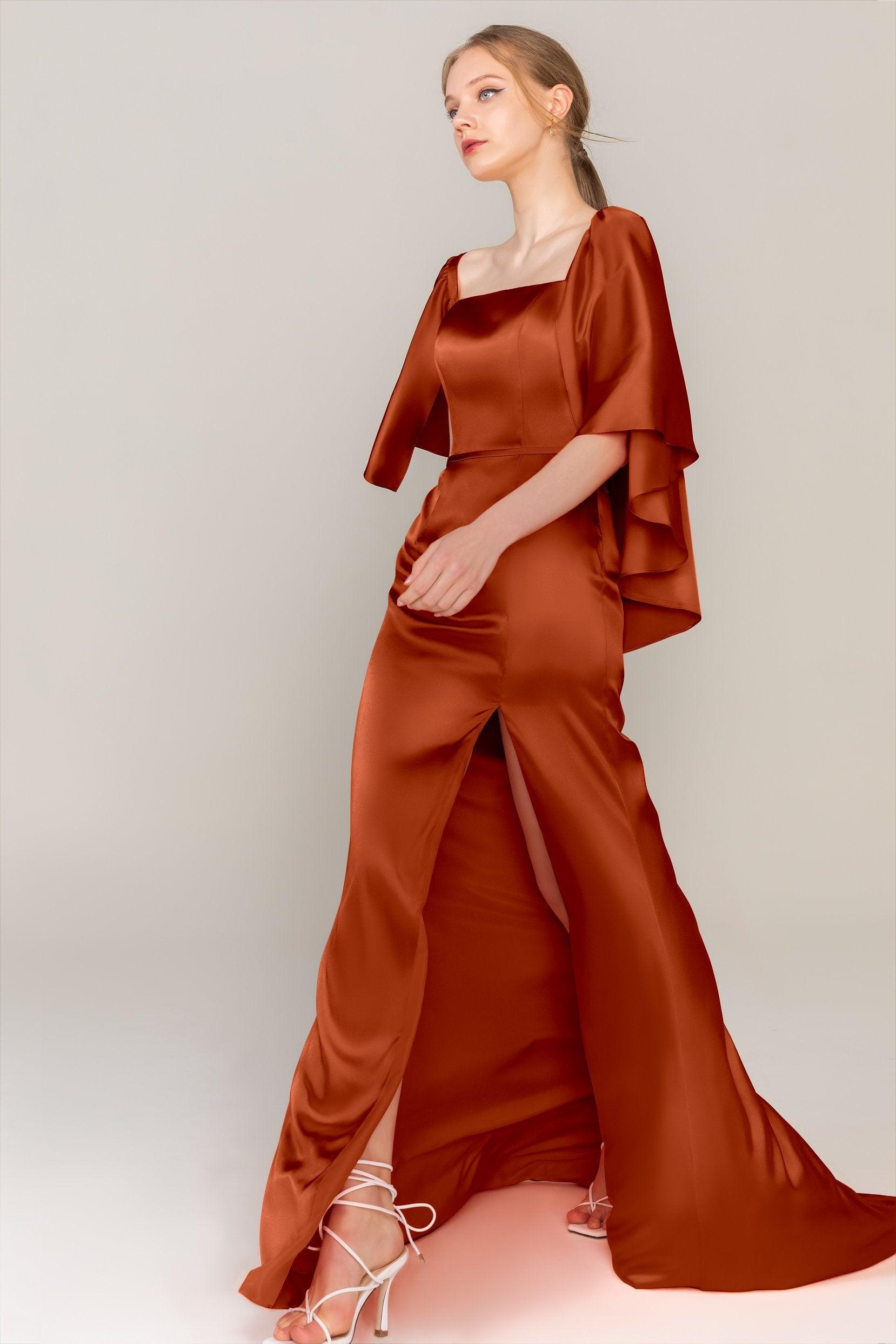 Sheath Sweep Train Luxe Satin Dress CS0320 - COCOMELODY