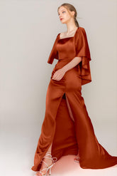 Sheath Sweep Train Luxe Satin Dress CS0320 - COCOMELODY
