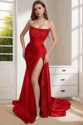 Sheath-Column Sweep-Brush Train Silk-Like Sequined Prom Dress CS0427 - COCOMELODY