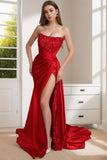 Sheath-Column Sweep-Brush Train Silk-Like Sequined Prom Dress CS0427 - COCOMELODY