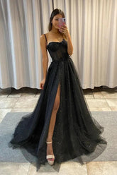 A-Line Sweep-Brush Train Tulle Prom Dress CS0439 - COCOMELODY