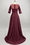 A-Line Sweep-Brush Train Satin Prom Dress CS0456