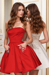 A-Line Short-Mini Satin Graduation Dresses CS0545 - COCOMELODY