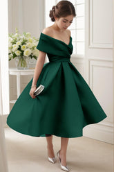A-Line Tea Length Satin Graduation Dresses CS0556 - COCOMELODY