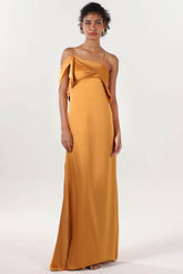 Sheath-Column Sweep-Brush Train Luxe Satin Bridesmaid Dress CS0598BM - COCOMELODY