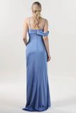 Sheath-Column Maxi Luxe Satin Bridesmaid Dress CS0602BMCR - COCOMELODY
