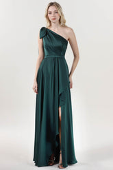 Asymmetrical Maxi Luxe Satin Bridesmaid Dress CS0603BM - COCOMELODY