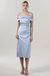 Sheath-Column Midi Luxe Satin Bridesmaid Dress CS0610BM - COCOMELODY