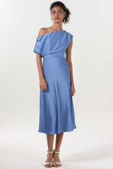 Sheath-Column Midi Luxe Satin Bridesmaid Dress CS0611BM - COCOMELODY