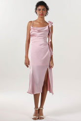 Sheath-Column Midi Luxe Satin Bridesmaid Dress CS0613BM - COCOMELODY