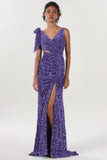 Sheath-Column Sweep-Brush Train Velvet Sequin Bridesmaid Dress CS0633BM - COCOMELODY