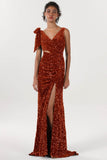 Sheath-Column Sweep-Brush Train Velvet Sequin Bridesmaid Dress CS0633BM - COCOMELODY