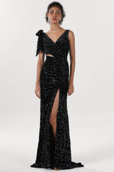 Sheath-Column Sweep-Brush Train Velvet Sequin Bridesmaid Dress CS0633BM - COCOMELODY