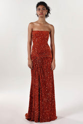 Sheath-Column Sweep-Brush Train Velvet Sequin Bridesmaid Dress CS0634BM - COCOMELODY
