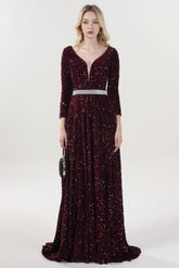 A-Line Sweep-Brush Train Velvet Sequin Bridesmaid Dress CS0636BM - COCOMELODY