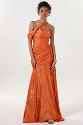 Sheath-Column Sweep-Brush Train Metallic Formal Dress CS0641 - COCOMELODY