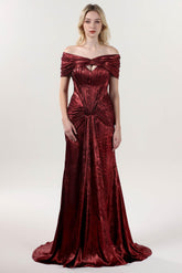 Trumpet-Mermaid Sweep-Brush Train Metallic Formal Dress CS0646 - COCOMELODY