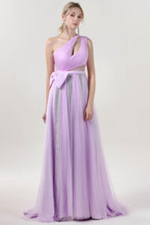 A-Line Sweep-Brush Train Tulle Formal Dress CS0660 - COCOMELODY