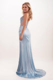 Mermaid Sweep-Brush Train Elastic Silk like Satin Prom Dress CS0709 - COCOMELODY