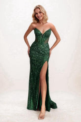 Trumpet-Mermaid Sweep-Brush Train Sequined Prom Dress CS0715 - COCOMELODY