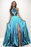 A-Line Halter Sleeveless Outcut Prom Dresses With High Split CS0756 - COCOMELODY
