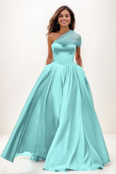 Whimsical A-Line One-Shoulder Satin Prom Dresses CS0761 - COCOMELODY