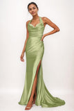Elegant Halter Ruched High Split Sweep Train Prom Dresses CS0774 - COCOMELODY