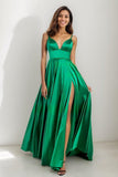 V-Neck Spaghetti Straps High Split Prom Dresses CS0783 - COCOMELODY