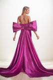 Off-The-Shoulder Sweep Train Satin/Lace Prom Dresses CS0799 - COCOMELODY