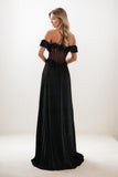 Off The Shoulder High Split Sweep Train Prom Dresses CS0812 - COCOMELODY