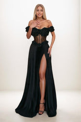 Off The Shoulder High Split Sweep Train Prom Dresses CS0812 - COCOMELODY