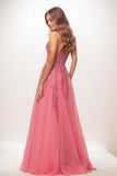 Shiny Halter Lace Illusion Corset A Line Sweep Prom Dresses CS0815 - COCOMELODY