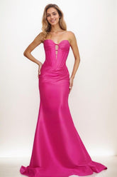 Trumpet Mermaid Illusion Corset Sweetheart Satin Prom Dresses CS0844 - COCOMELODY