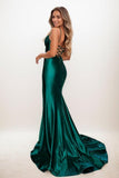 Sweetheart Corset High Split Mermaid Sweep Train Satin Prom Dresses CS0851 - COCOMELODY