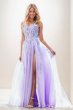 Sweetheart Spaghetti Straps Applique A Line Tulle Prom Dresses CS0943 - COCOMELODY