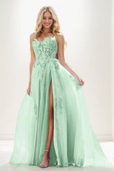 Sweetheart Spaghetti Straps Applique A Line Tulle Prom Dresses CS0943 - COCOMELODY