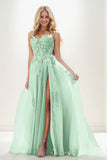 Sweetheart Spaghetti Straps Applique A Line Tulle Prom Dresses CS0943 - COCOMELODY