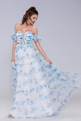A-Line Maxi Printed Gauze Prom Dress CS0989 - COCOMELODY