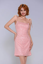 Sheath-Column Mini Sparkle Tulle Homecoming Dress CS1029 - COCOMELODY